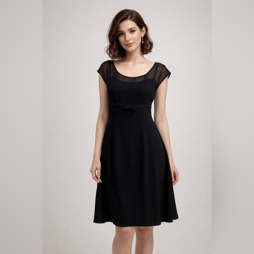 Armani Collezioni Black Sheer Top‎ Cap Sleeve Cocktail Dress Sz. 12 NWT